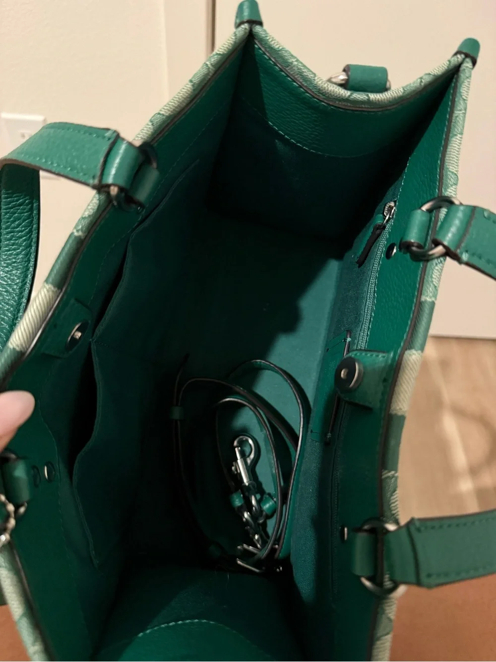 Coach Green Signature Stripe Canvas Tote